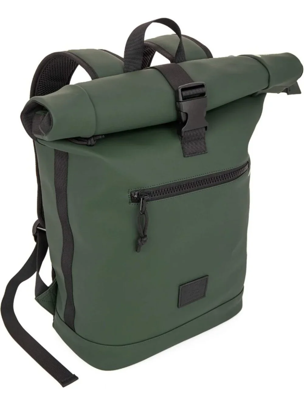 Expandable Roll Top Laptop Backpack, PU Leather, Adjustable 22L Capacity, Fits